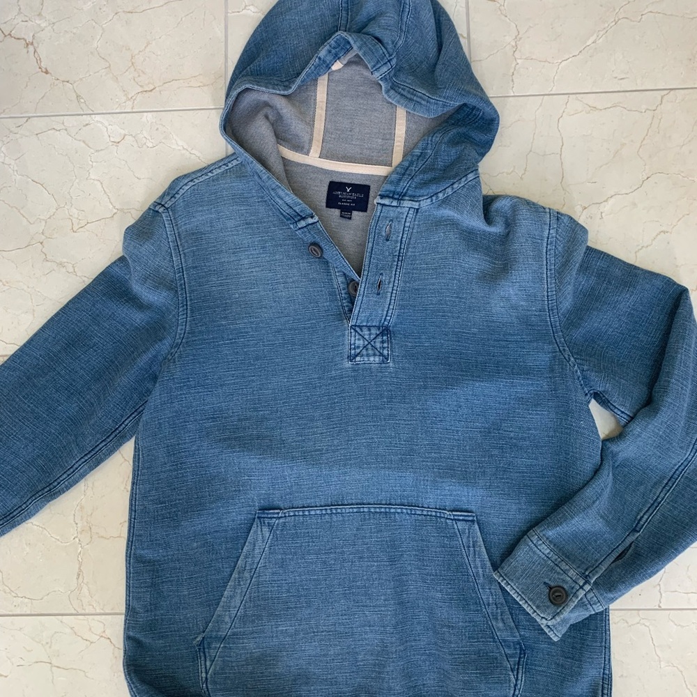 Blue Hooded Pullover with Front Pocket size M
$18